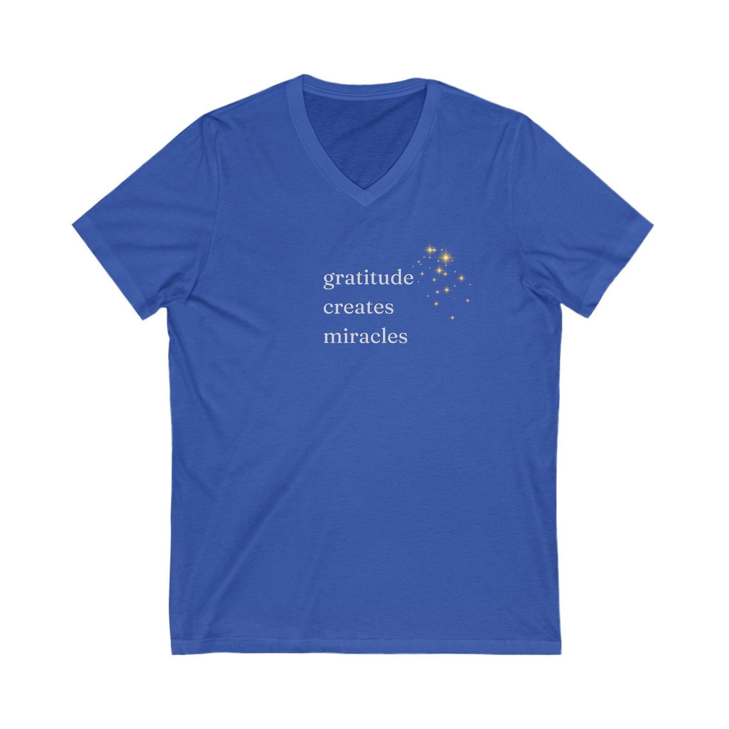 Gratitude Creates Miracles Bella + Canvas V-Neck Tee, Effortless Style, Layering Tee, Positivity, Miracles, Cozy Comfort Tee, Thoughtful Gift