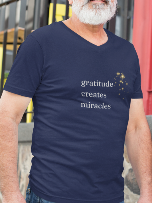 Gratitude Creates Miracles Bella + Canvas V-Neck Tee, Effortless Style, Layering Tee, Positivity, Miracles, Cozy Comfort Tee, Thoughtful Gift