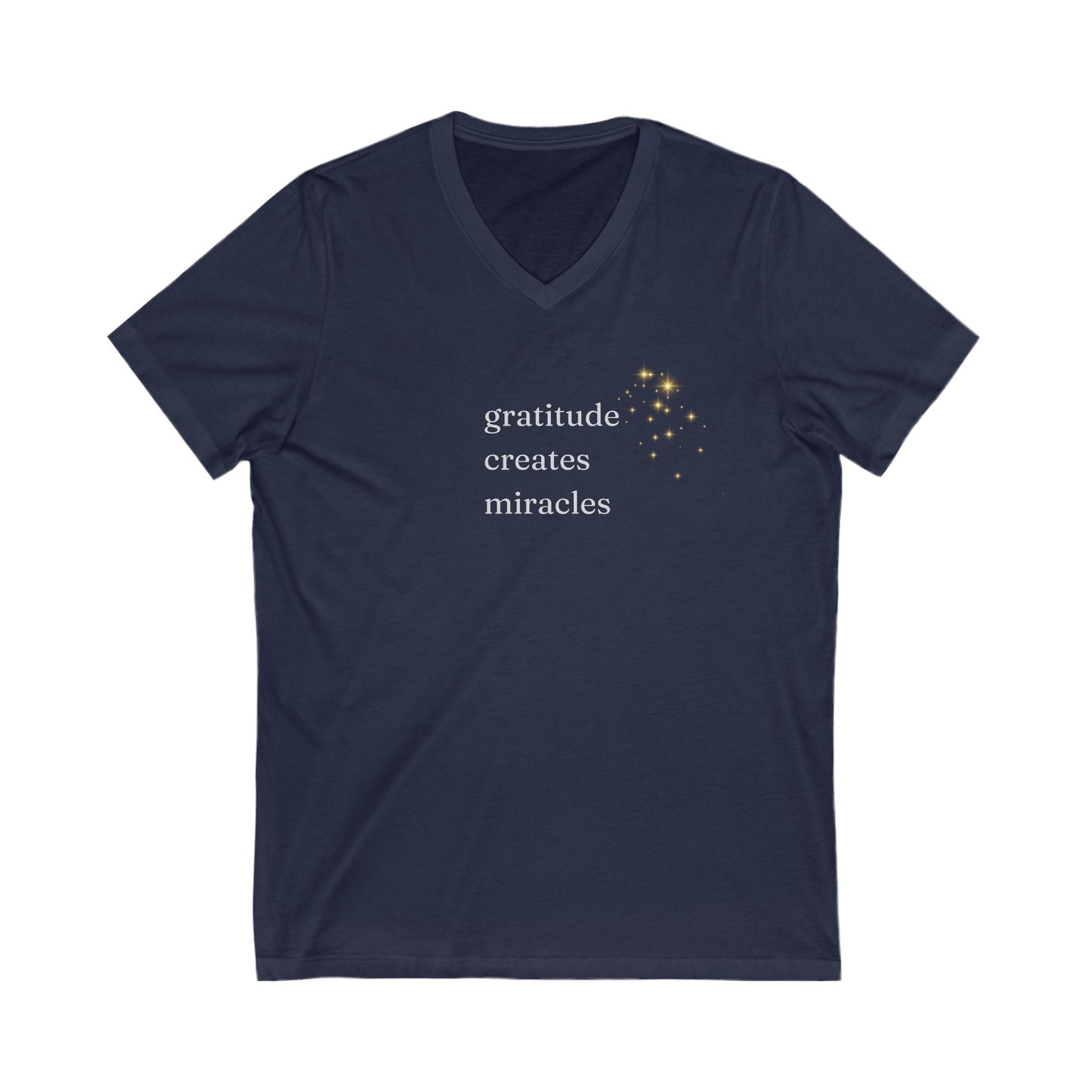 Gratitude Creates Miracles Bella + Canvas V-Neck Tee, Effortless Style, Layering Tee, Positivity, Miracles, Cozy Comfort Tee, Thoughtful Gift
